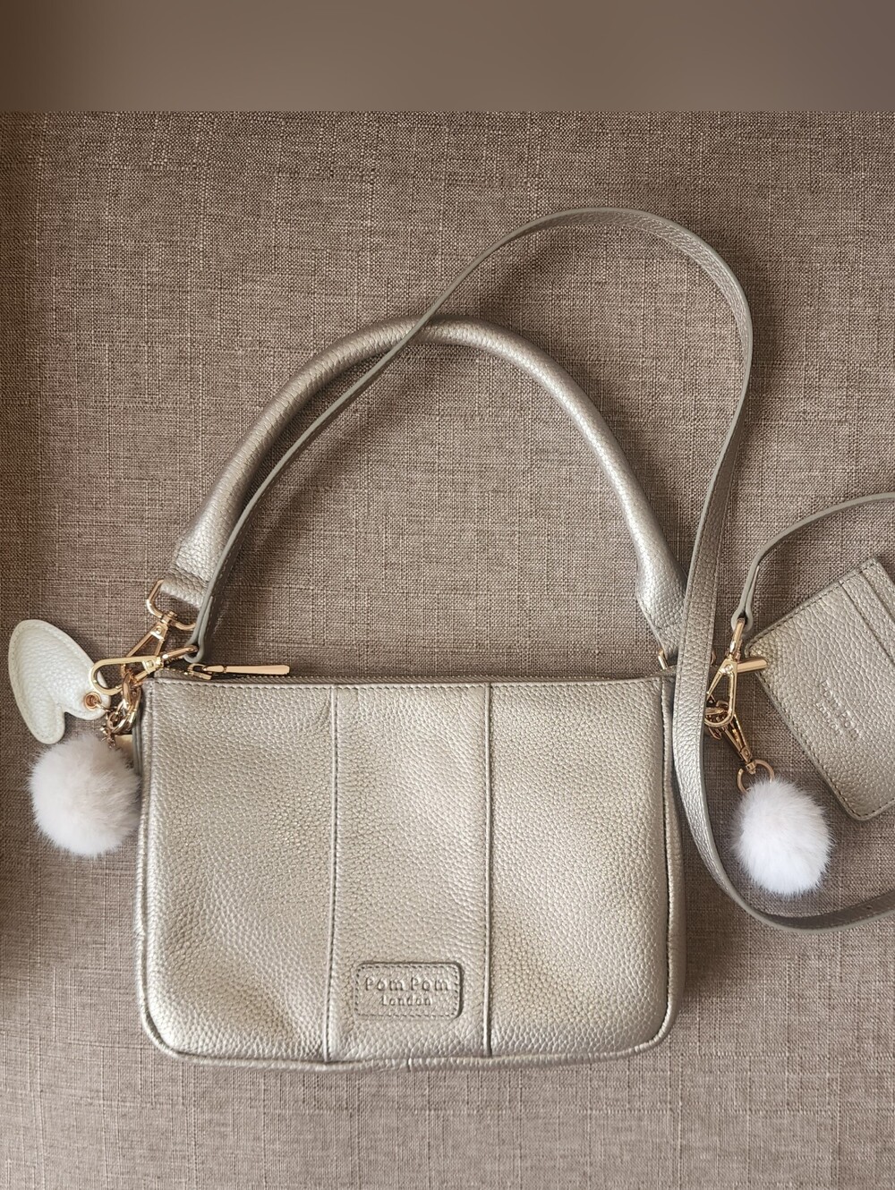 Pom Pom London Leather Crossbody with Shoulder Strap & Card Case